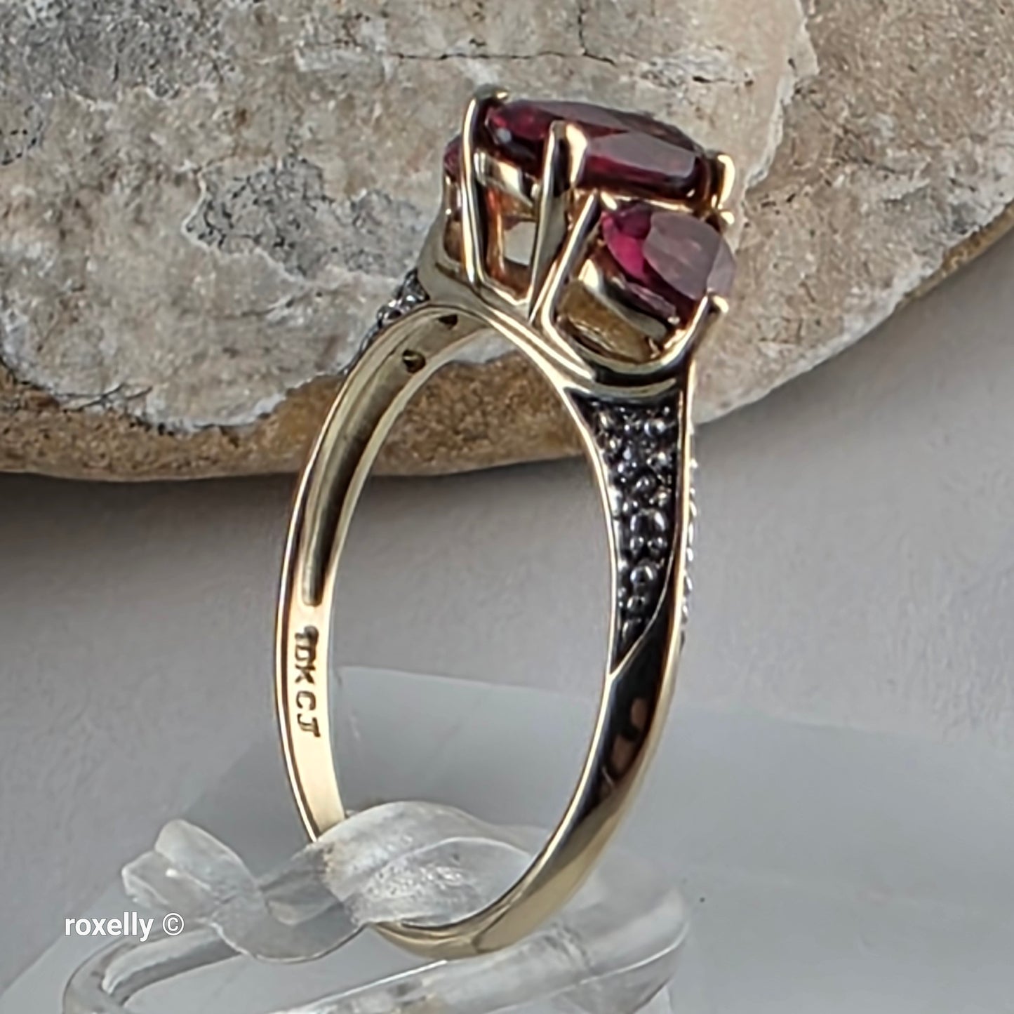 10K Yellow Gold Pink Tourmaline and Genuine Diamonds Ring Size 6.75, Solid Gold!