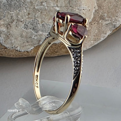 10K Yellow Gold Pink Tourmaline and Genuine Diamonds Ring Size 6.75, Solid Gold!