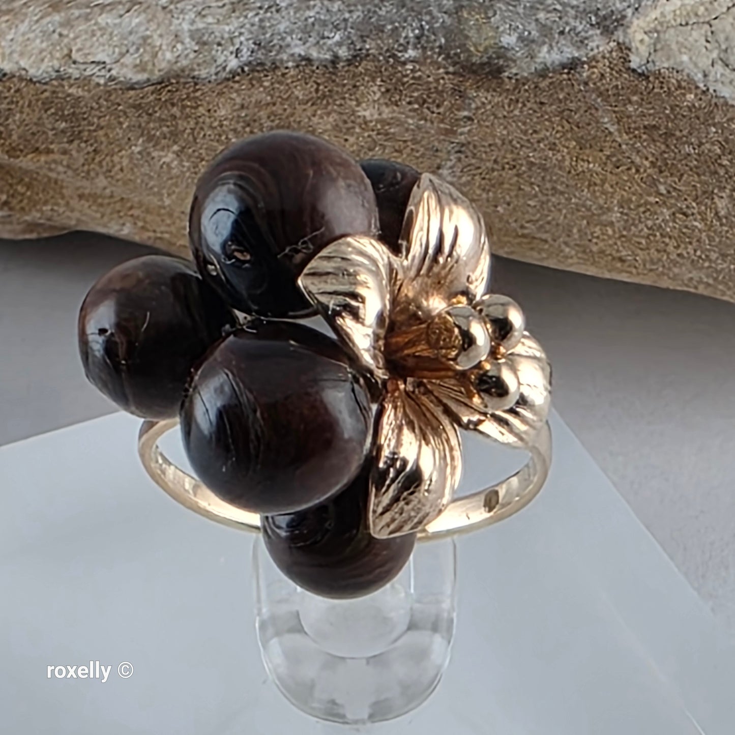 Vintage 14K Yellow Gold Tiger Eye Sphere Cluster Ring Size 6.5, Solid Gold!