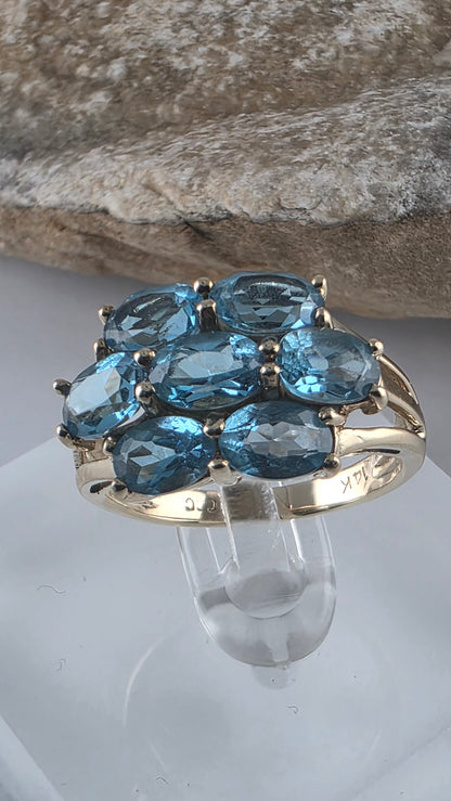 14K Yellow Gold Blue Topaz Cocktail Ring Size 6.5 - Solid Gold