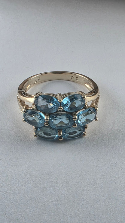 14K Yellow Gold Blue Topaz Cocktail Ring Size 6.5 - Solid Gold