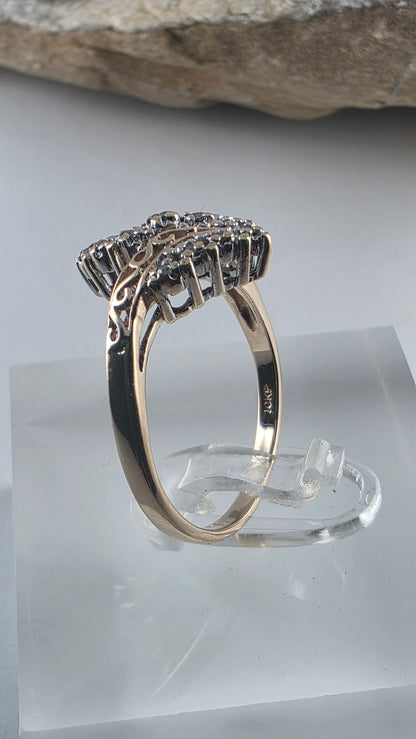 10K Yellow Gold Genuine Diamond Cluster Ring Size 7 - Solid Gold