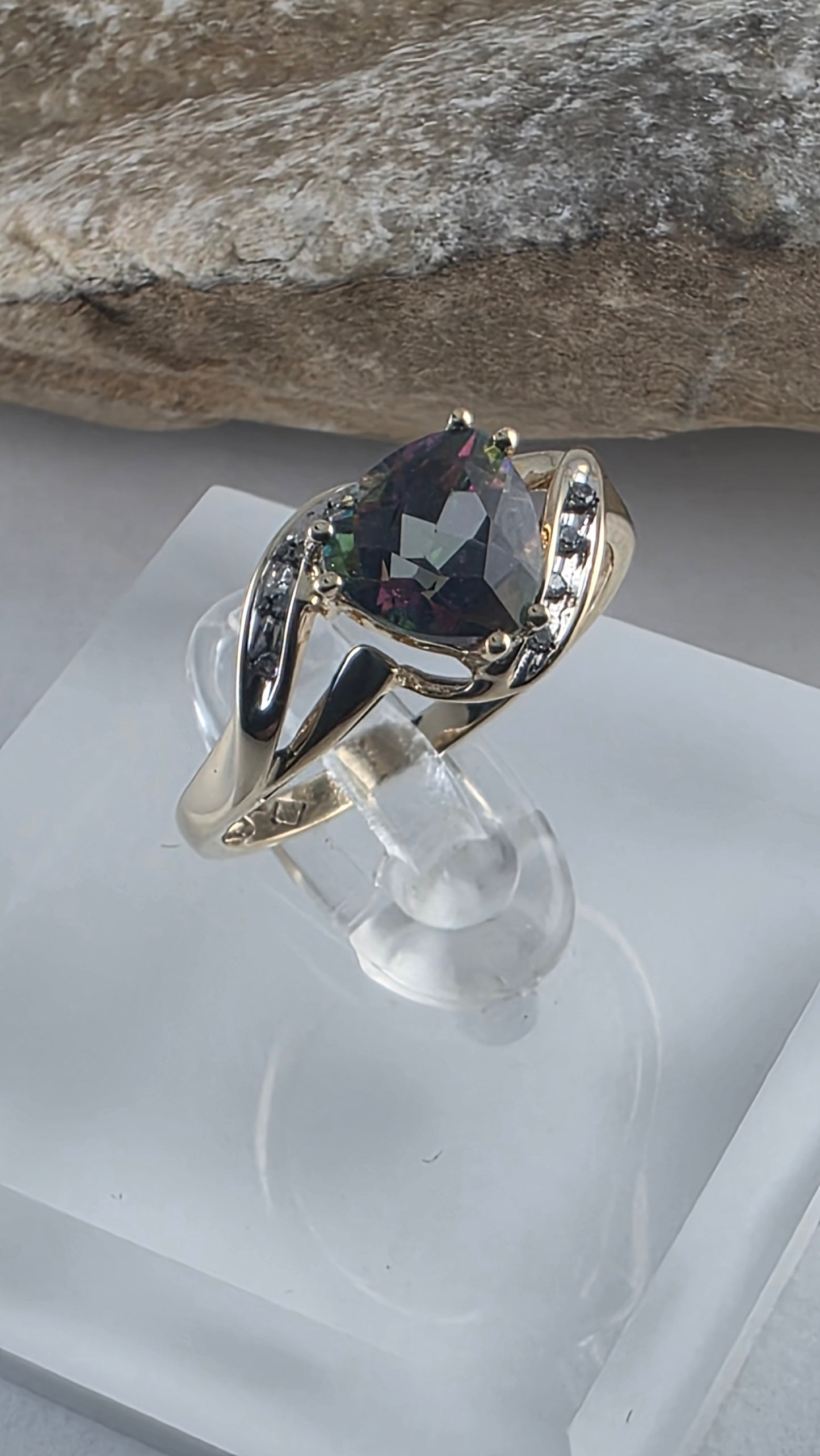 10K Yellow Gold Mystic Topaz & and Genuine Diamonds Jewelry Set – Ring, Earrings, Necklace & Pendant, Solid Gold