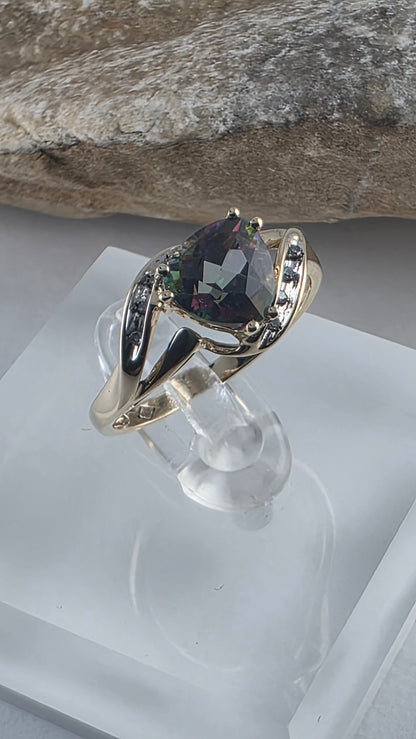 10K Yellow Gold Mystic Topaz & and Genuine Diamonds Jewelry Set – Ring, Earrings, Necklace & Pendant, Solid Gold