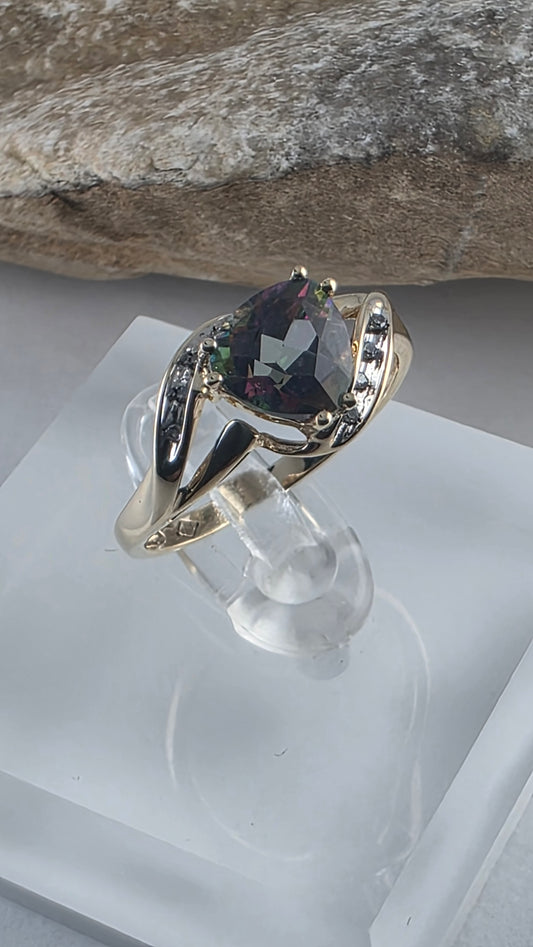 10K Yellow Gold Mystic Topaz & and Genuine Diamonds Jewelry Set – Ring, Earrings, Necklace & Pendant, Solid Gold