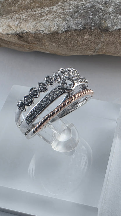 925 Sterling Silver and 10K Rose Gold White Topaz Crown Design Ring Size 6.75!