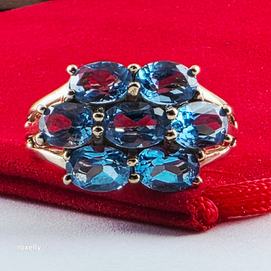 14K Yellow Gold Blue Topaz Cocktail Ring Size 6.5 - Solid Gold