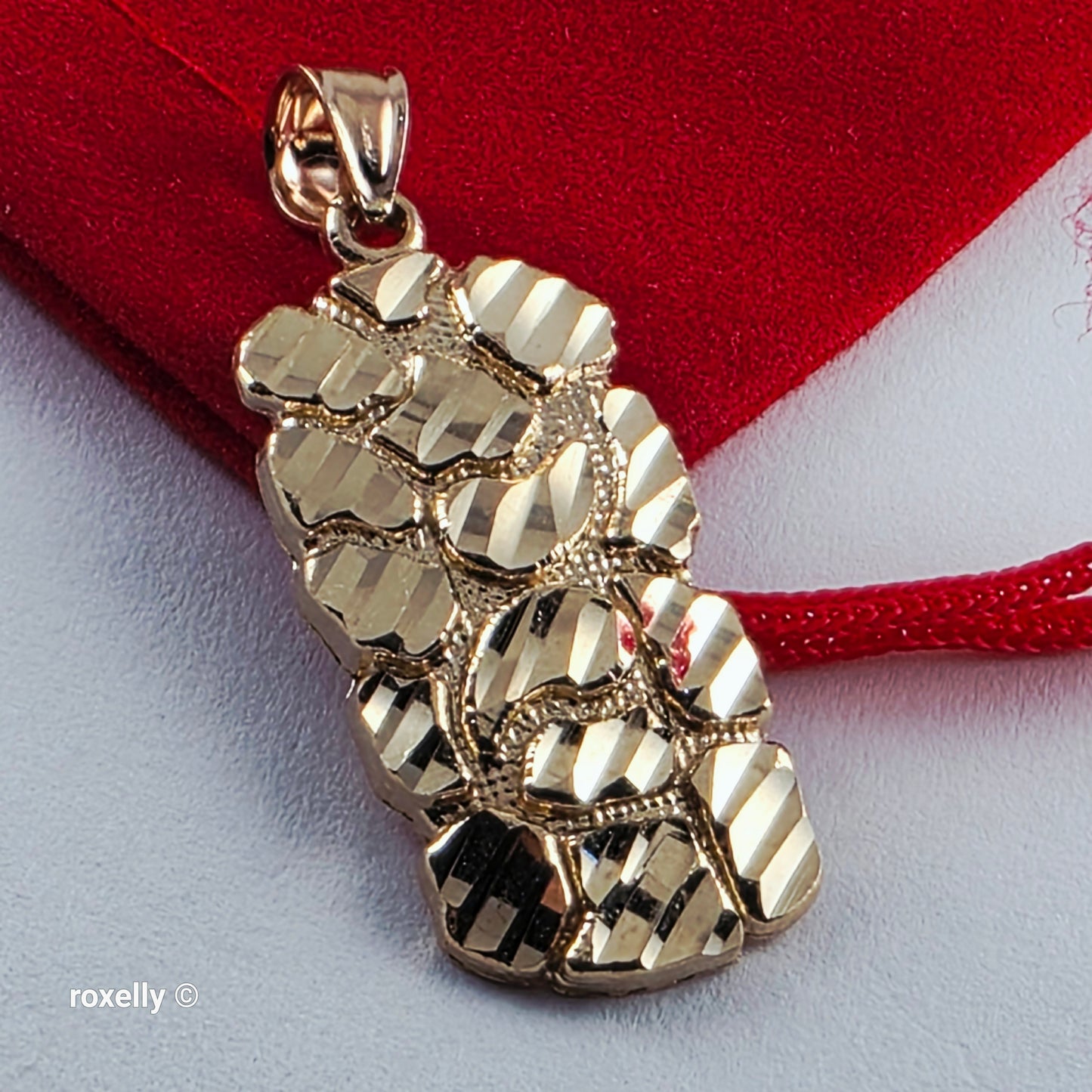 14K Yellow Gold Diamond-Cut Nugget Design Pendant - Solid Gold!