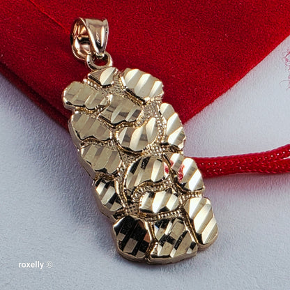 14K Yellow Gold Diamond-Cut Nugget Design Pendant - Solid Gold!