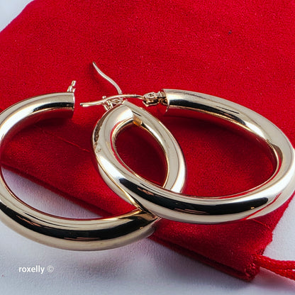 14K Yellow Gold Huge Tubular Hoop Earrings - Solid Gold!