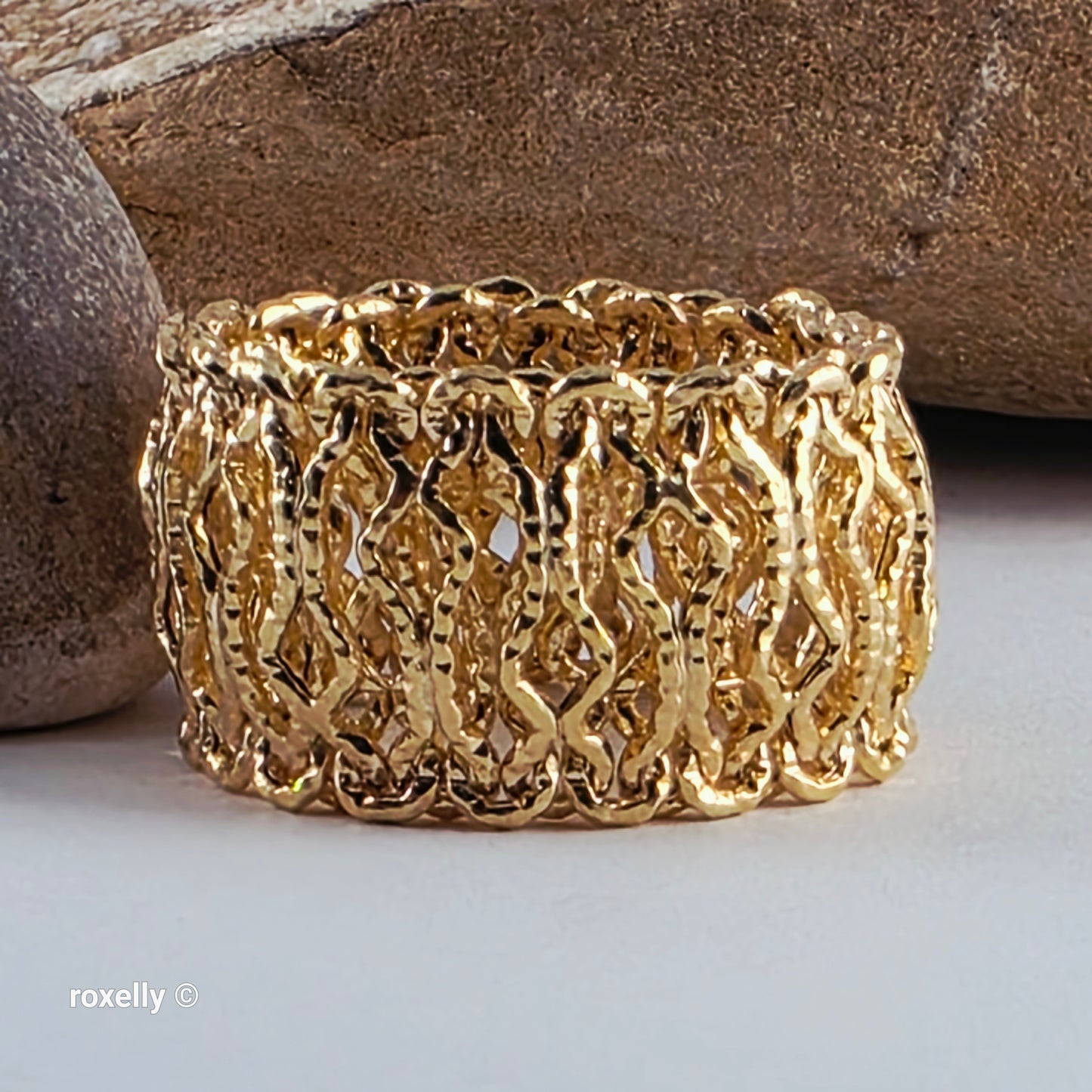 MILOR 14K Yellow Gold Flexible Link Ring Size 11, Solid Gold - Made in Italy!