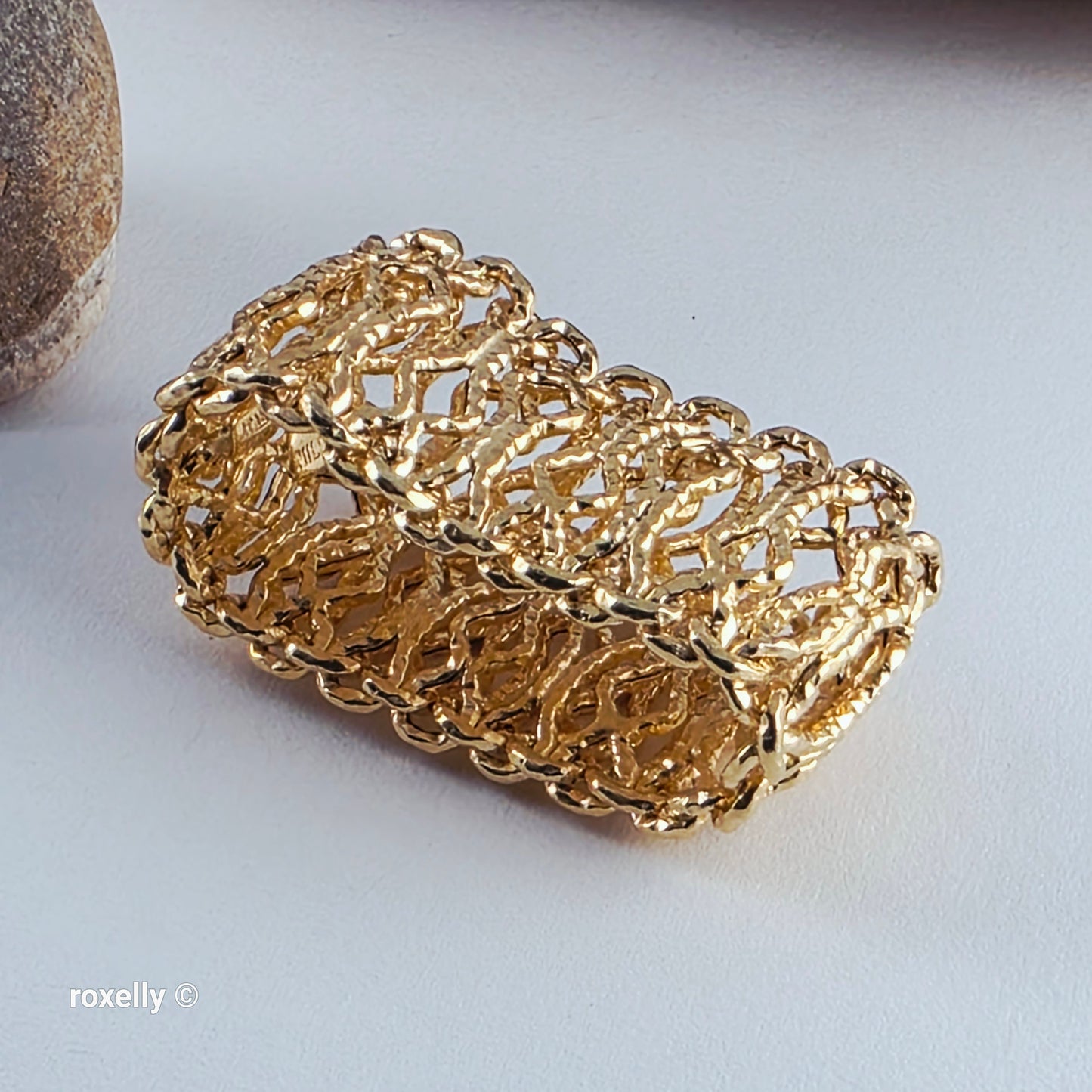 MILOR 14K Yellow Gold Flexible Link Ring Size 11, Solid Gold - Made in Italy!