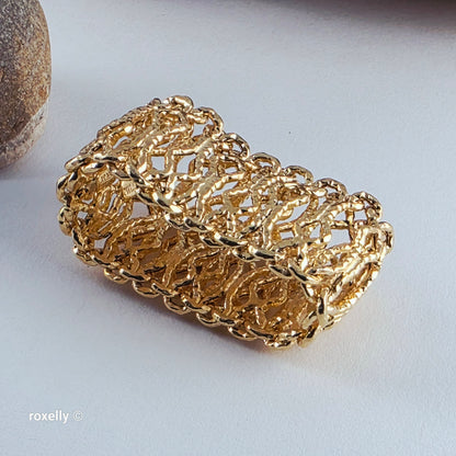 MILOR 14K Yellow Gold Flexible Link Ring Size 11, Solid Gold - Made in Italy!