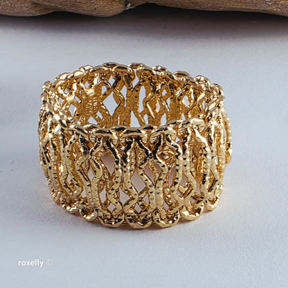 MILOR 14K Yellow Gold Flexible Link Ring Size 11, Solid Gold - Made in Italy!