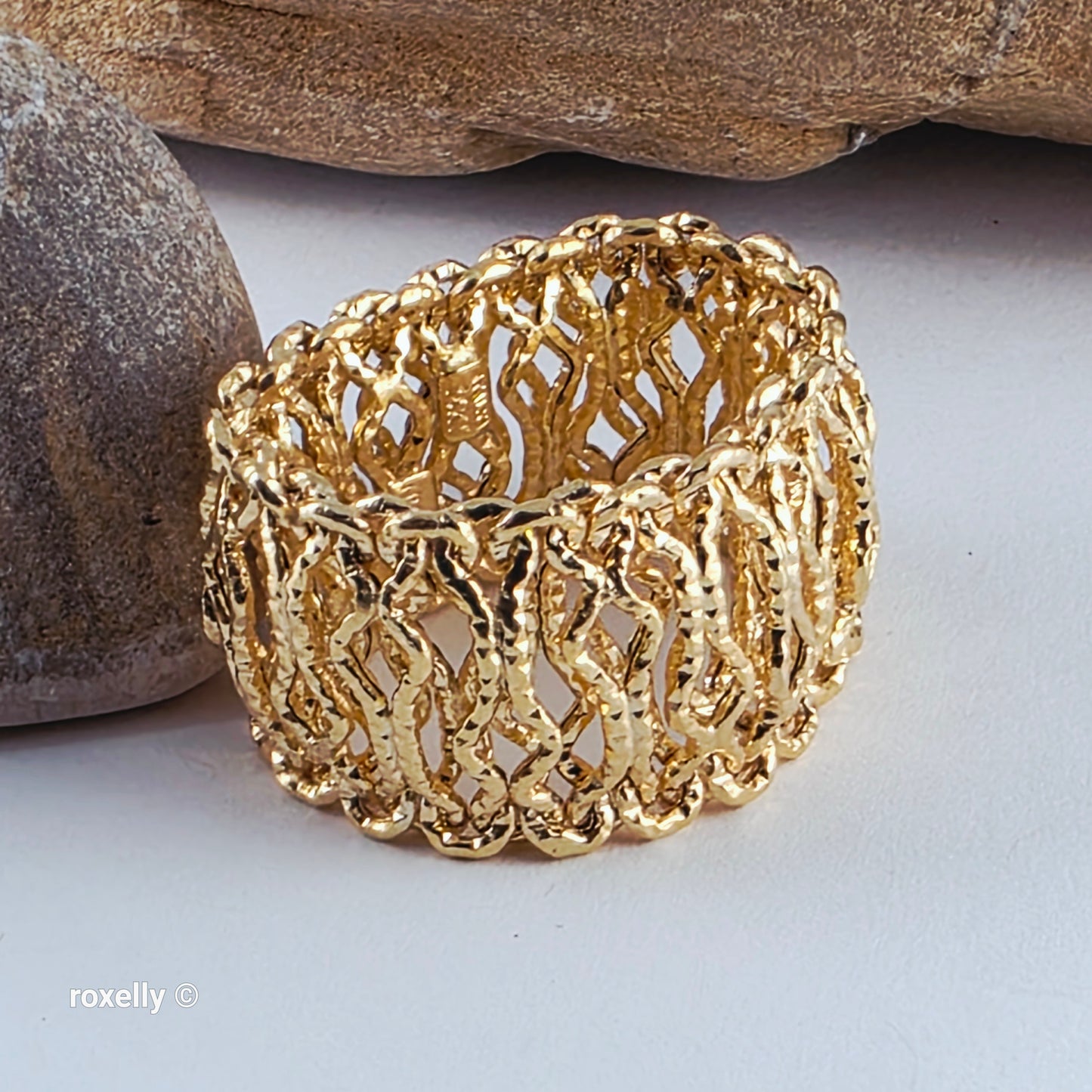 MILOR 14K Yellow Gold Flexible Link Ring Size 11, Solid Gold - Made in Italy!
