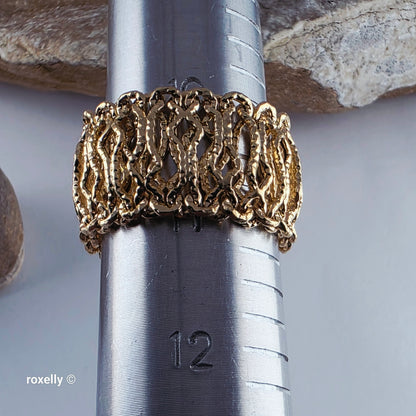 MILOR 14K Yellow Gold Flexible Link Ring Size 11, Solid Gold - Made in Italy!