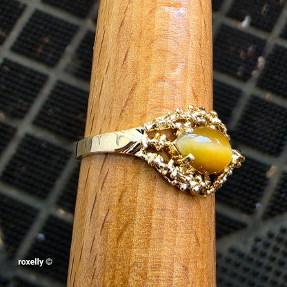 14K Yellow Gold Tiger Eye Cocktail Ring Size 8.25, Solid Gold!