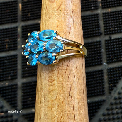 14K Yellow Gold Blue Topaz Cocktail Ring Size 6.5 - Solid Gold
