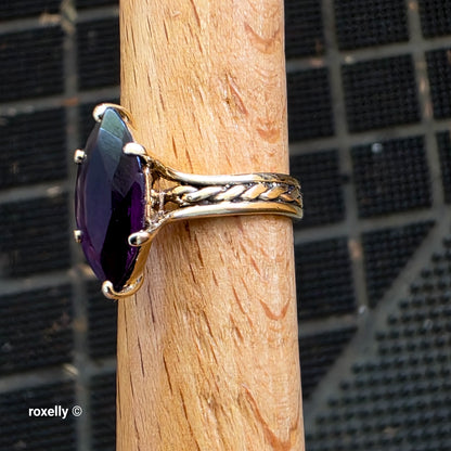 Vintage 14K Yellow Gold Purple Amethyst Pinky Ring Size 3.25 - Solid Gold