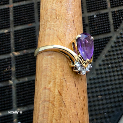 14K Yellow Gold Amethyst and Diamonds Ring Size 6.25 - Solid Gold!