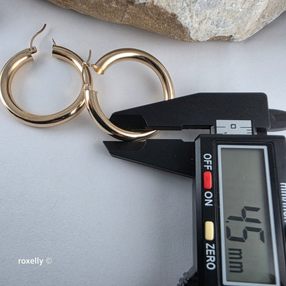 14K Yellow Gold Huge Tubular Hoop Earrings - Solid Gold!