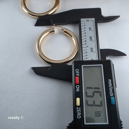 14K Yellow Gold Huge Tubular Hoop Earrings - Solid Gold!