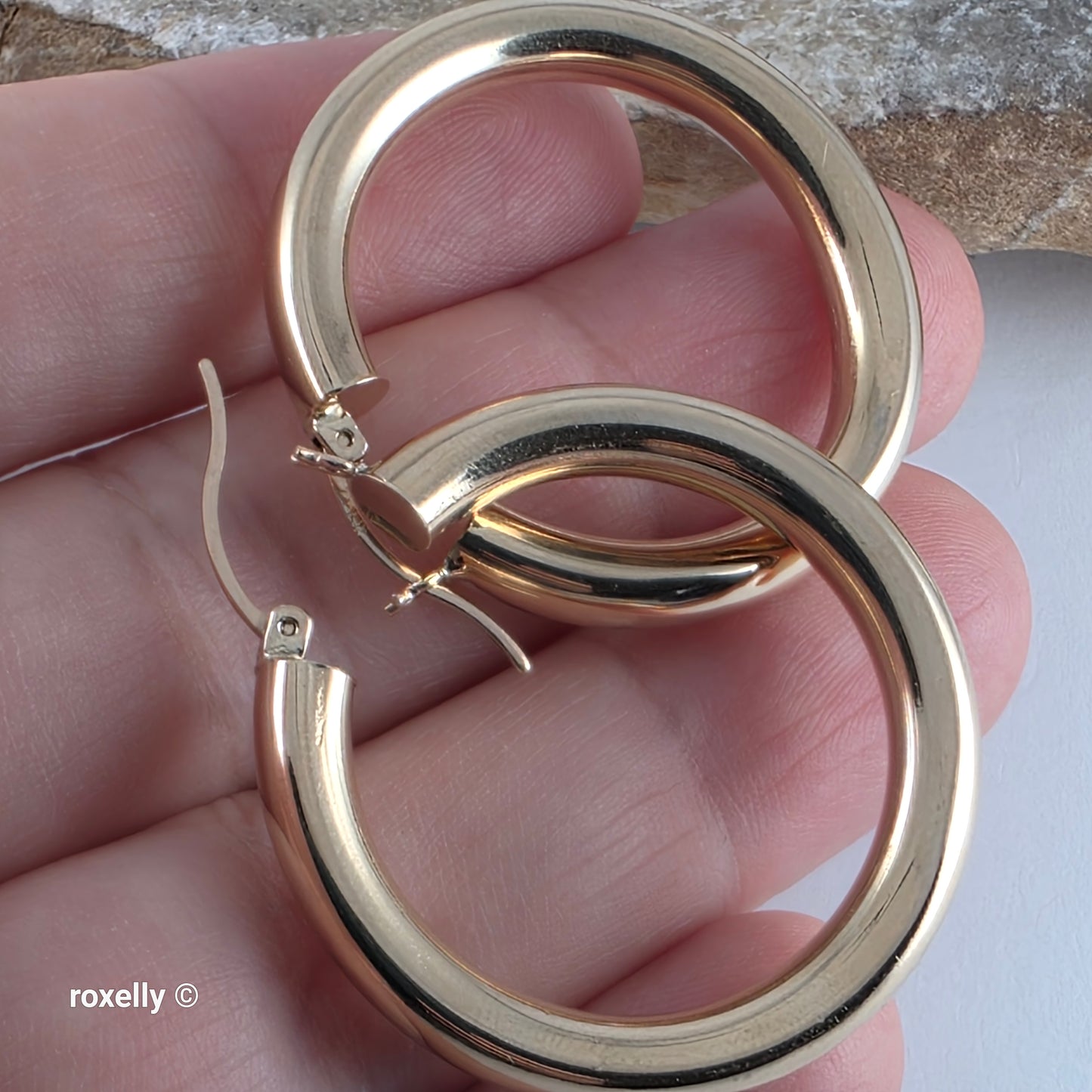 14K Yellow Gold Huge Tubular Hoop Earrings - Solid Gold!