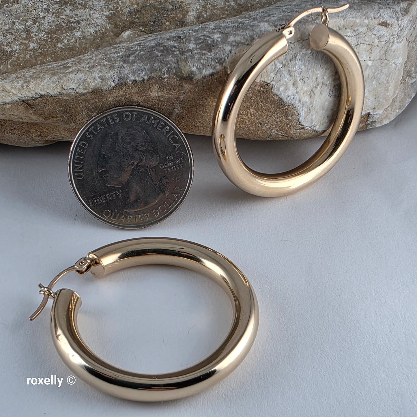 14K Yellow Gold Huge Tubular Hoop Earrings - Solid Gold!