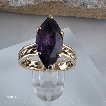 Vintage 14K Yellow Gold Purple Amethyst Pinky Ring Size 3.25 - Solid Gold