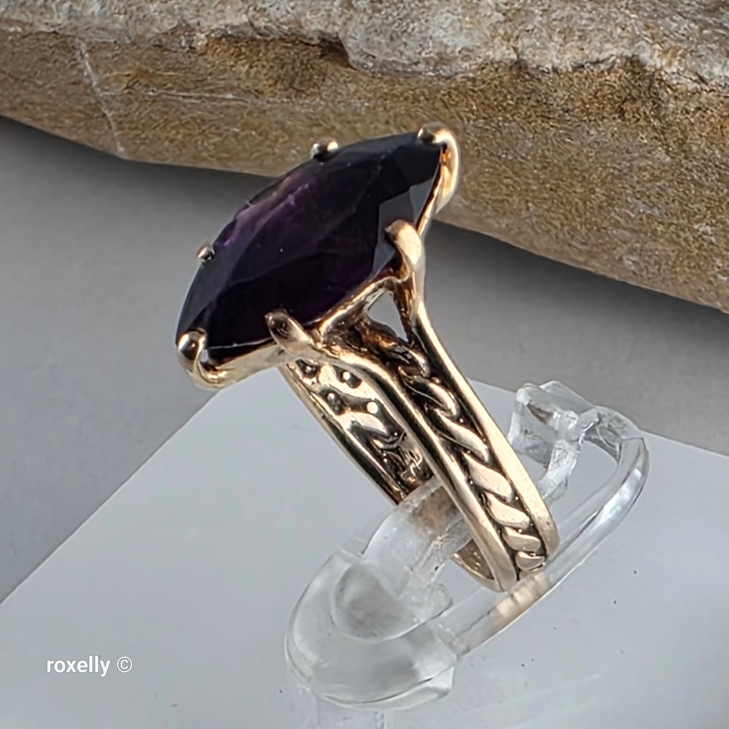 Vintage 14K Yellow Gold Purple Amethyst Pinky Ring Size 3.25 - Solid Gold