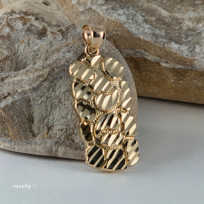 14K Yellow Gold Diamond-Cut Nugget Design Pendant - Solid Gold!