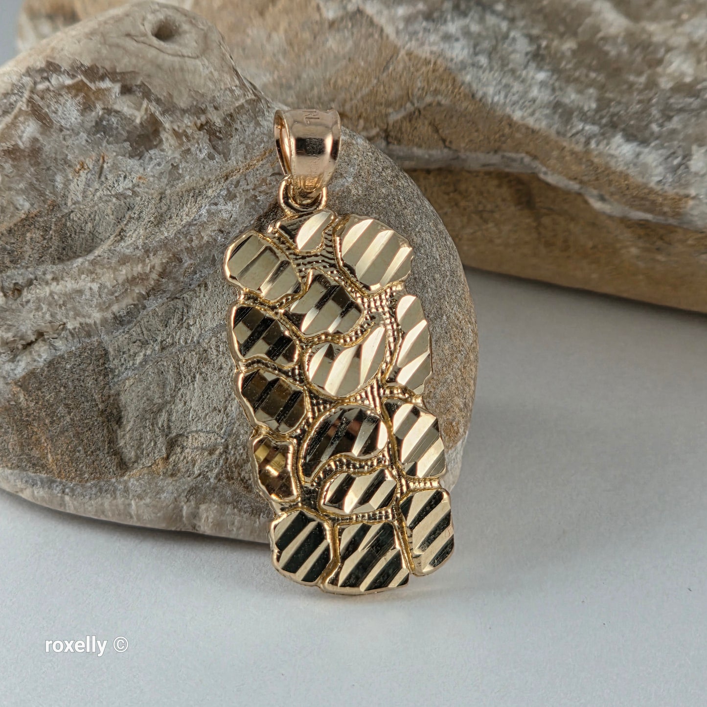 14K Yellow Gold Diamond-Cut Nugget Design Pendant - Solid Gold!