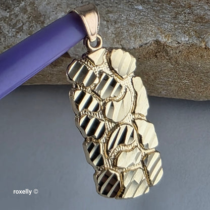 14K Yellow Gold Diamond-Cut Nugget Design Pendant - Solid Gold!