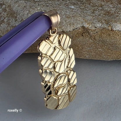 14K Yellow Gold Diamond-Cut Nugget Design Pendant - Solid Gold!