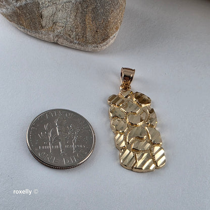 14K Yellow Gold Diamond-Cut Nugget Design Pendant - Solid Gold!
