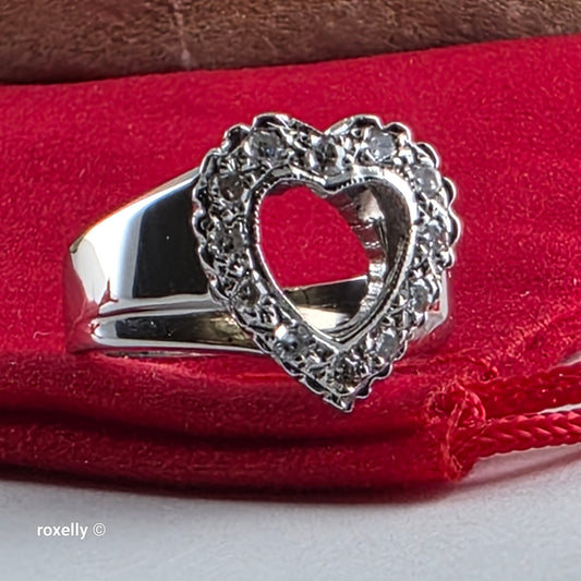 14K White Gold Heart-Shaped Genuine Diamond Ring Size 4 - Solid Gold!