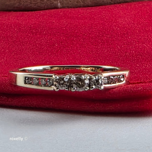10K Yellow Gold Champagne Genuine Diamond Ring Size 8 - Solid Gold!