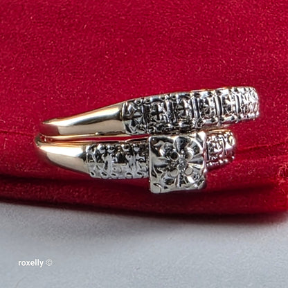 Vintage 14K Yellow Gold Genuine Diamonds Art Deco 2 Ring Set Size 6.75