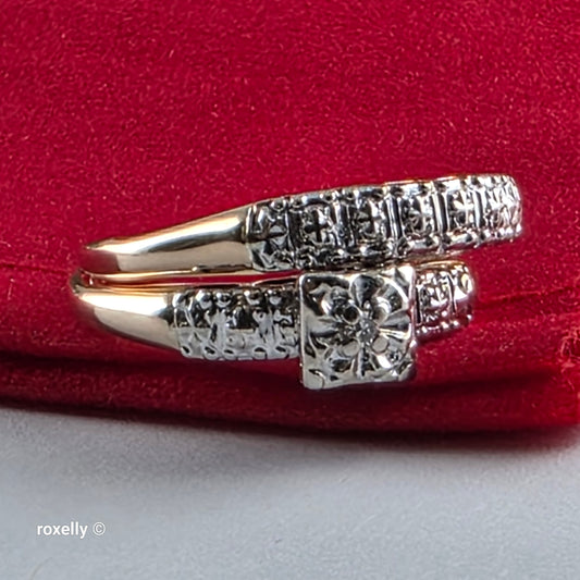 Vintage 14K Yellow Gold Genuine Diamonds Art Deco 2 Ring Set Size 6.75