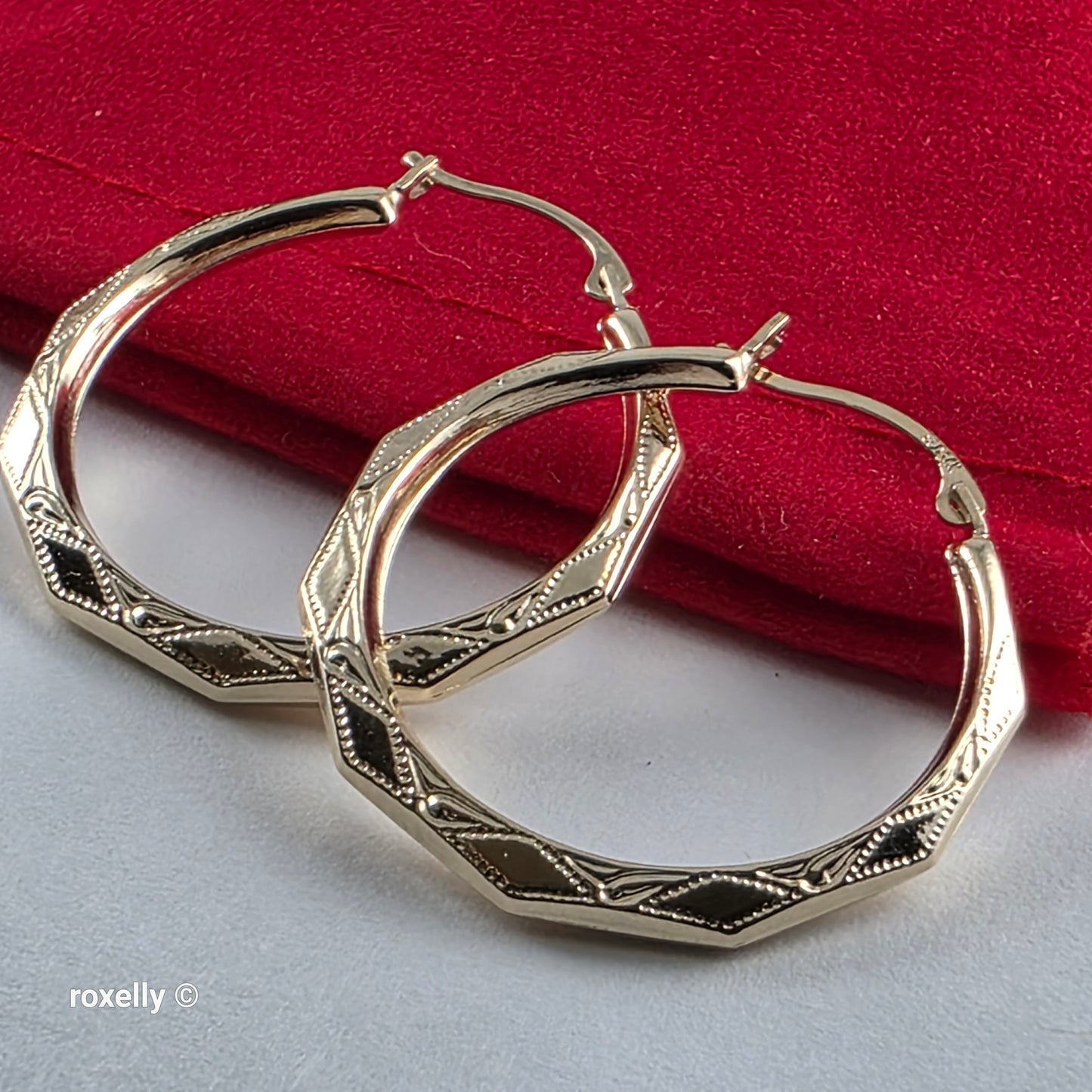 14K Yellow Gold Diamond-Cut Hoop Earrings, Solid Gold!