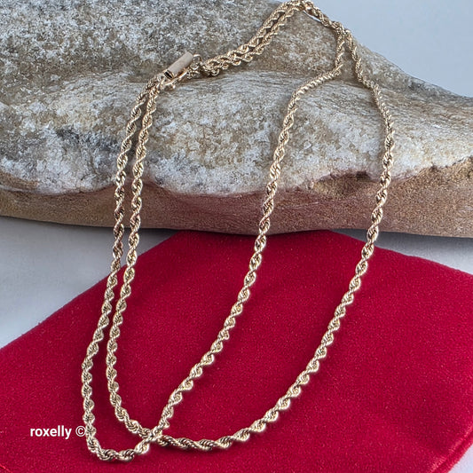 14K Yellow Gold Diamond-Cut Rope Link Necklace - Solid Gold!