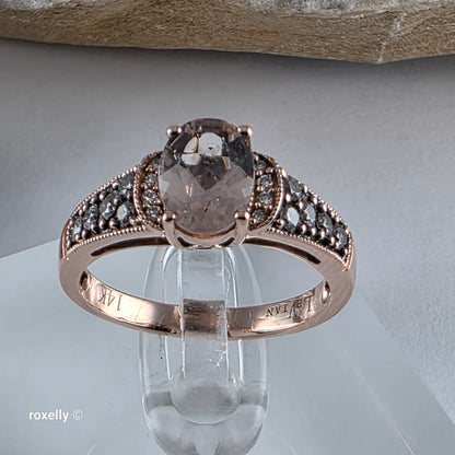 Le Vian 14K Rose Gold Morganite and Vanilla Diamonds Ring Size 6.75