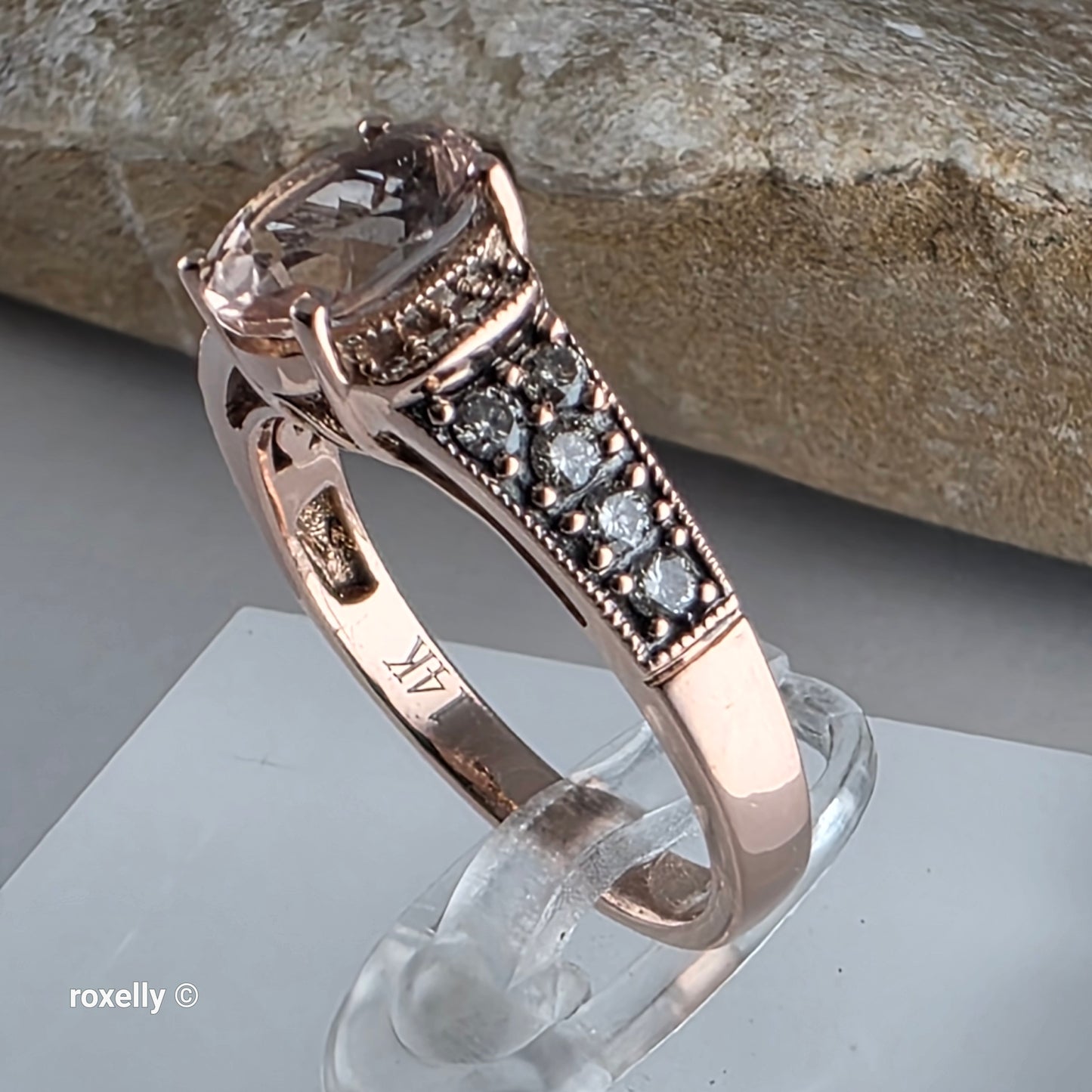 Le Vian 14K Rose Gold Morganite and Vanilla Diamonds Ring Size 6.75