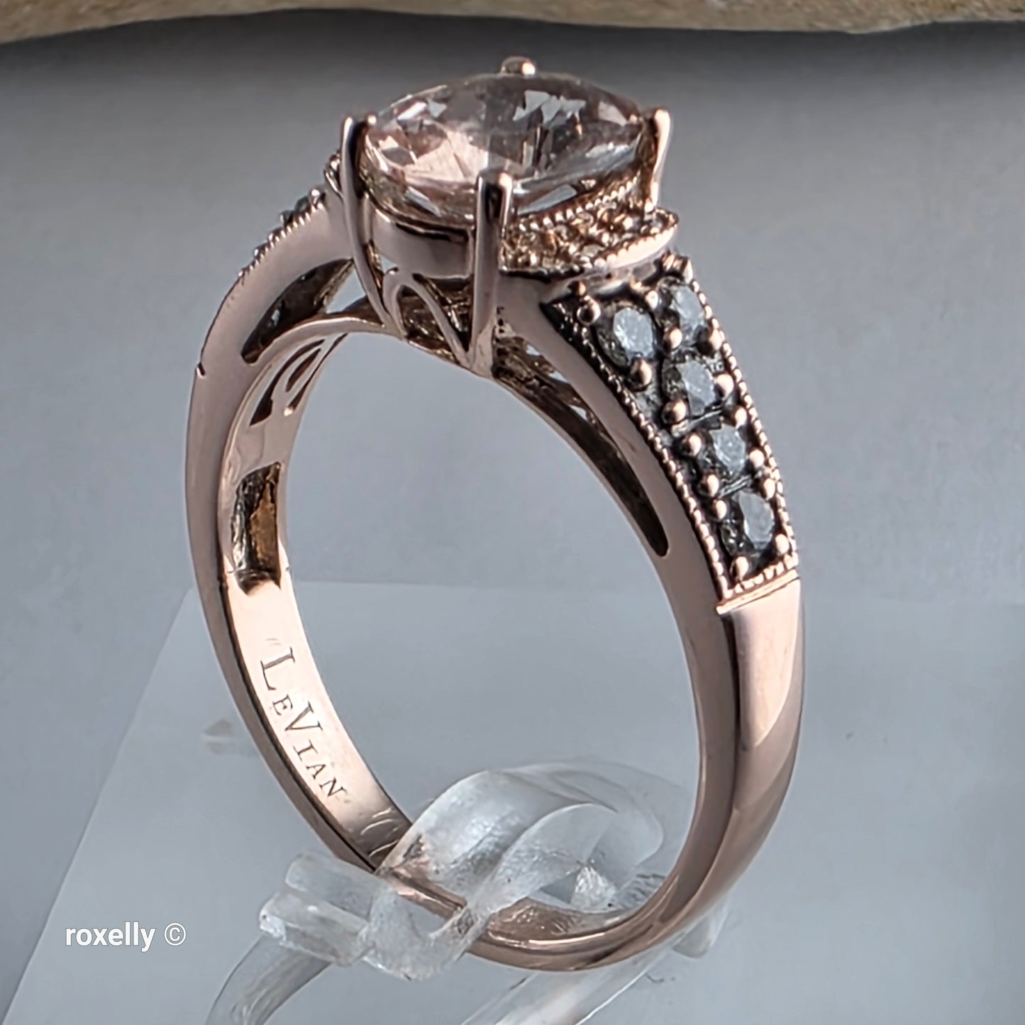 Le Vian 14K Rose Gold Morganite and Vanilla Diamonds Ring Size 6.75