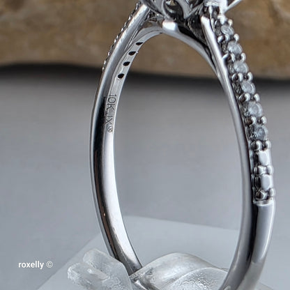 10K White Gold Genuine Diamond Halo Ring 1/4 CTW Size 7, Solid Gold!
