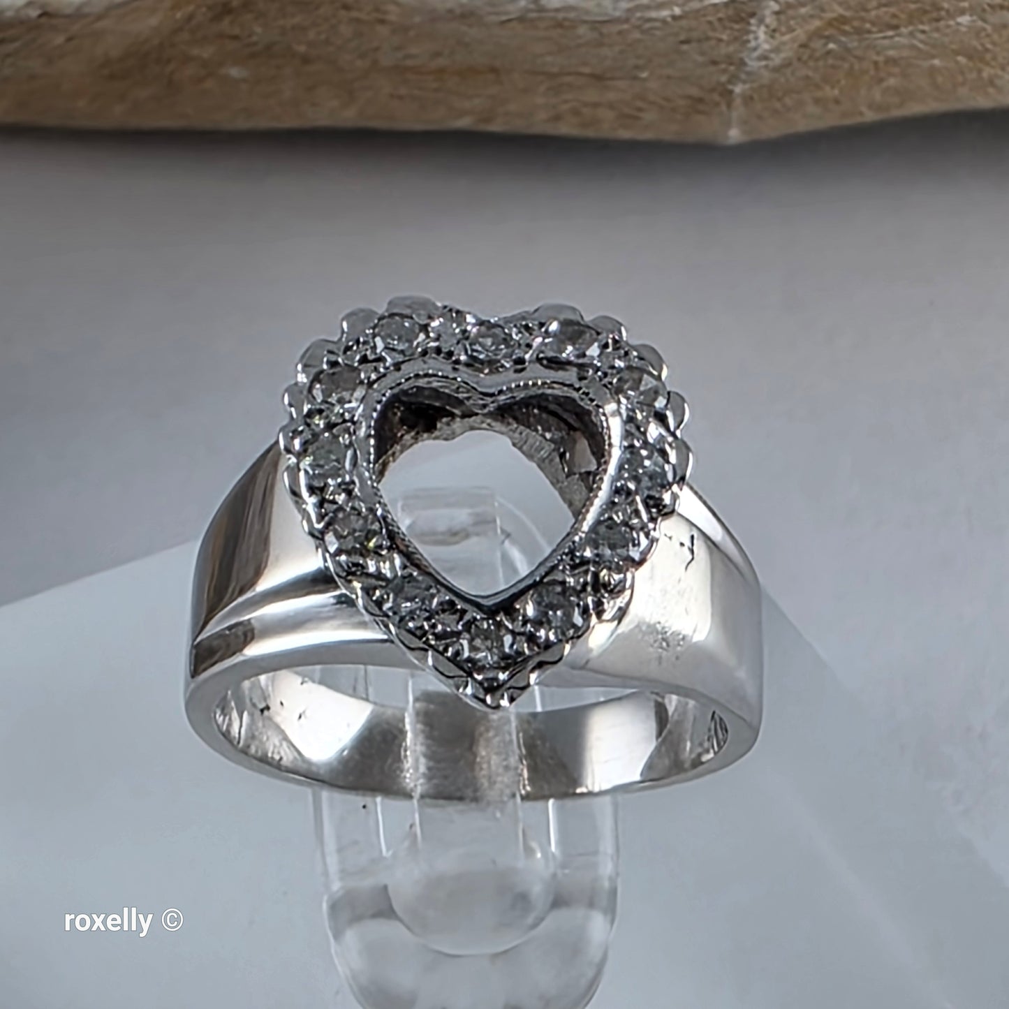 14K White Gold Heart-Shaped Genuine Diamond Ring Size 4 - Solid Gold!