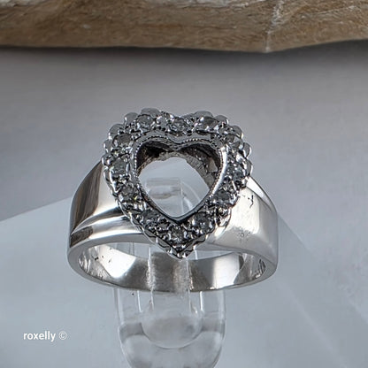 14K White Gold Heart-Shaped Genuine Diamond Ring Size 4 - Solid Gold!