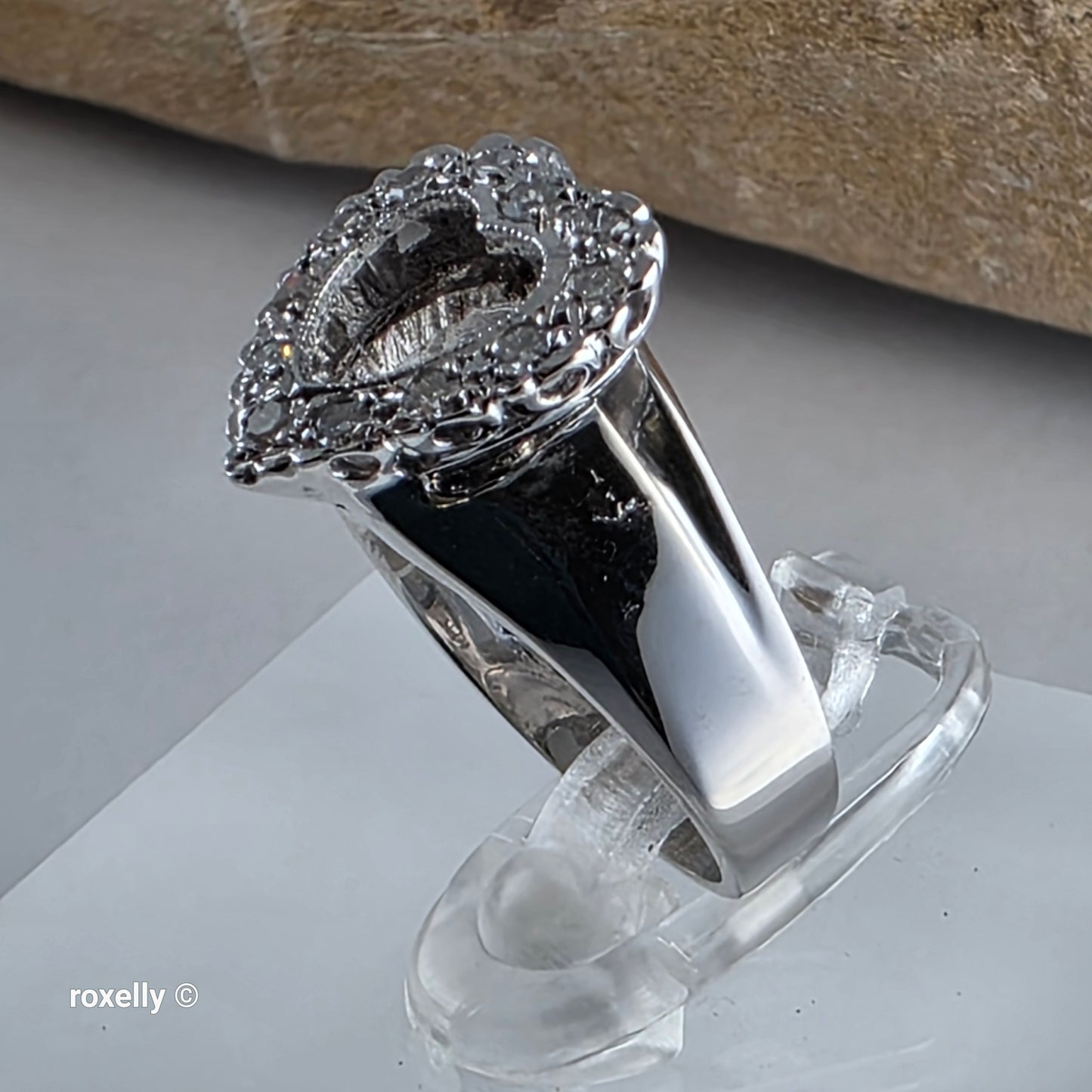 14K White Gold Heart-Shaped Genuine Diamond Ring Size 4 - Solid Gold!