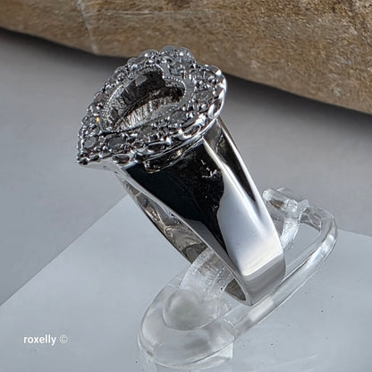 14K White Gold Heart-Shaped Genuine Diamond Ring Size 4 - Solid Gold!