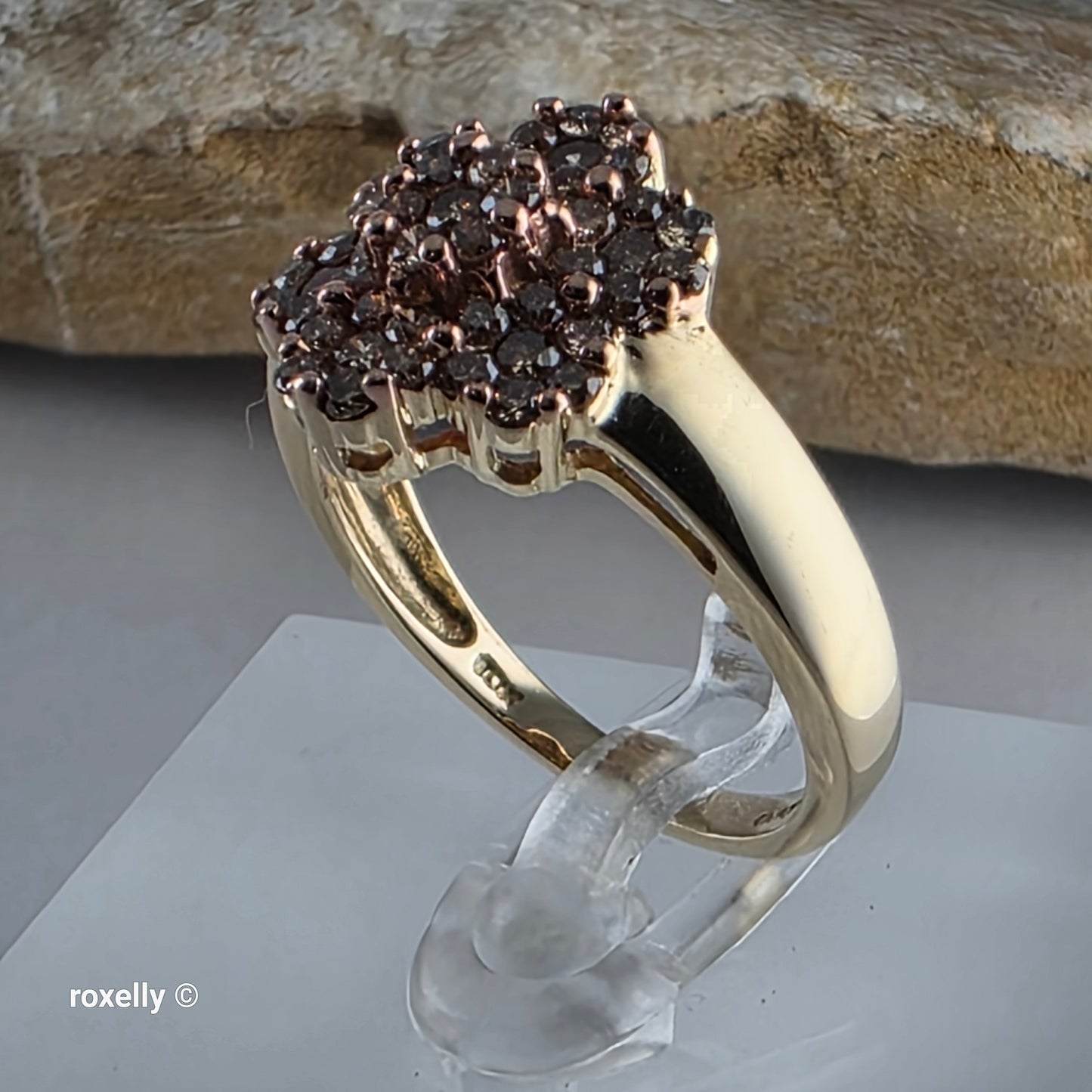 10K Yellow Gold Flower-Shaped Genuine Champagne Diamond Ring Size 8 - Solid Gold!